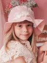 Bawełniany kapelusz dla dziewczynki na lato dwa kwiatuszki różowy