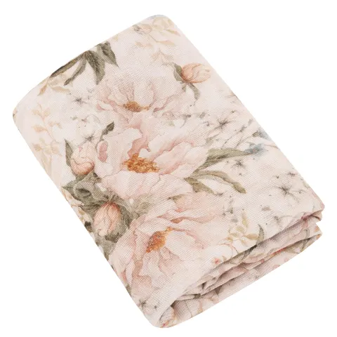 Pieluszka bambusowa, o splocie gazy "L" Peonie Cream PREMIUM 100x100 cm