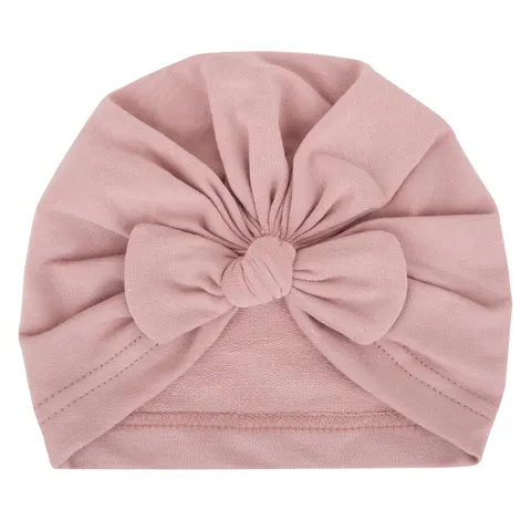 Bambusowy turban z kokardką 0-4 miesiące pudrowy róż
