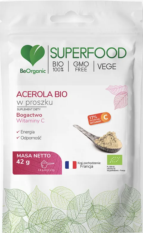BeOrganic Acerola BIO - Odporność i Wchłanianie Żelaza - Proszek 42 g