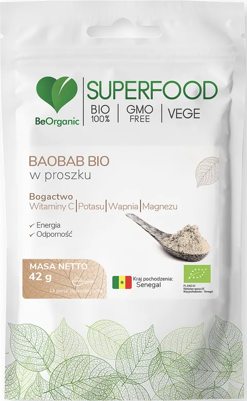 BeOrganic Baobab BIO - Mięśnie Odporność Kości i Zęby - Proszek 42 g