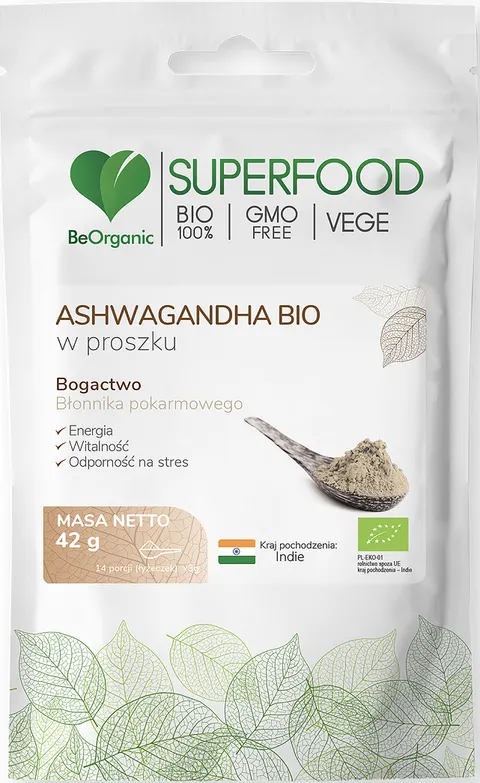 BeOrganic Ashwagandha BIO - Układ Nerwowy i Odporność na Stres - Proszek 42 g