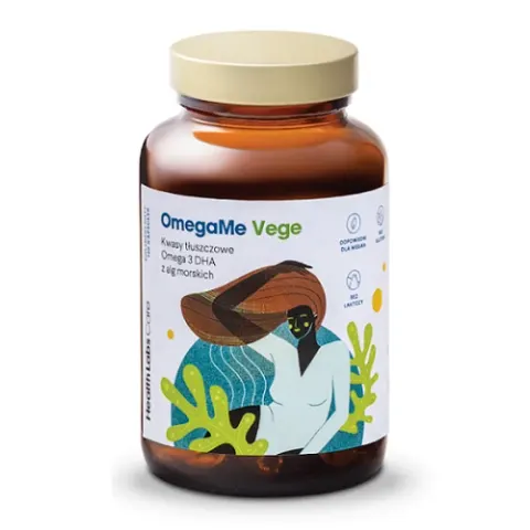 HealthLabs OmegaMe Vege kwasy tłuszczowe Omega 3 DHA z alg morskich z witaminą D3 suplement diety 60 kapsułek