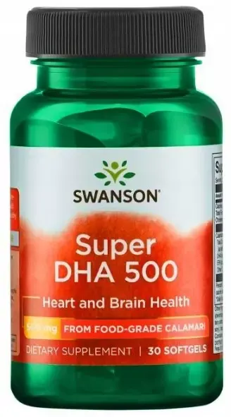 Swanson Super DHA 500 30 kapsułek - Cholesterol Pamięć Mięśnie Kości
