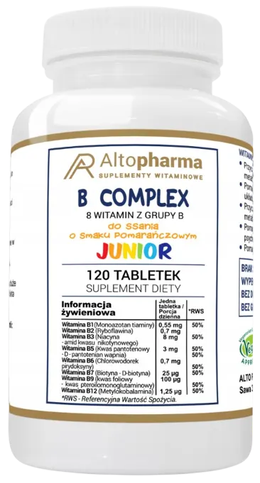 WITAMINA B COMPLEX JUNIOR 8 WITAMIN Z GRUPY B DO SSANIA PRODUKT WEGE - Altopharma - 120 tabletek