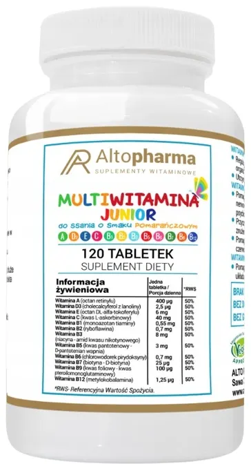 Multiwitamina JUNIOR DLA DZIECI DO SSANIA - Altopharma - 120 tabletek