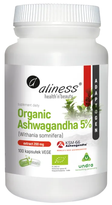 Aliness - Organic Ashwagandha 5% KSM-66 200mg x 100 VEGE caps
