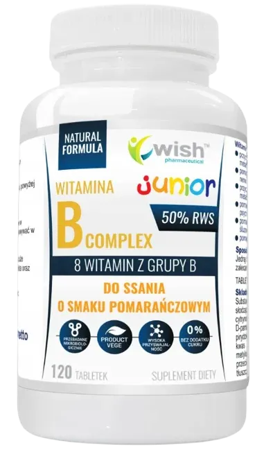 WISH Pharmaceutical Junior Witamina B Complex suplement diety 120 tabletek do ssania