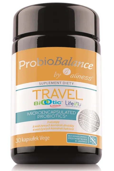 Aliness ProbioBalance Travel Saccharomyces Boulardii Bacillus Subtilis Rhamnosus GG 30 kapsułek VEGE – Jelita Podróże Odporność