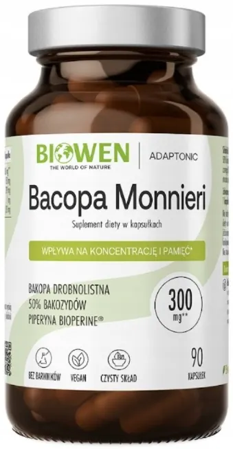 Biowen - Bacopa monnieri w kapsułkach | Brahmi | 300 mg | 50% bakozydów - 120 kapsułek