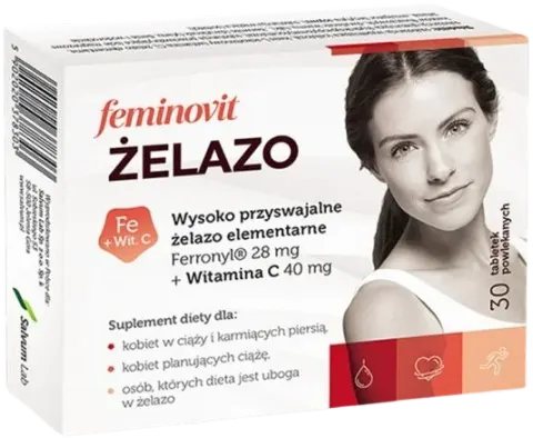 Salvum Feminovit ŻELAZO 30 tabletek - Odporność Hemoglobina Anemia