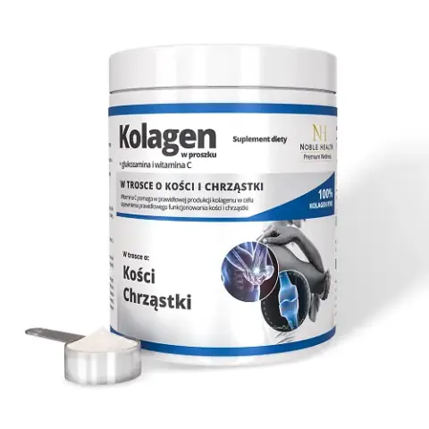 Noble Health Kolagen + Glukozamina i Witamina C Proszek 100g - Kości Stawy Skóra