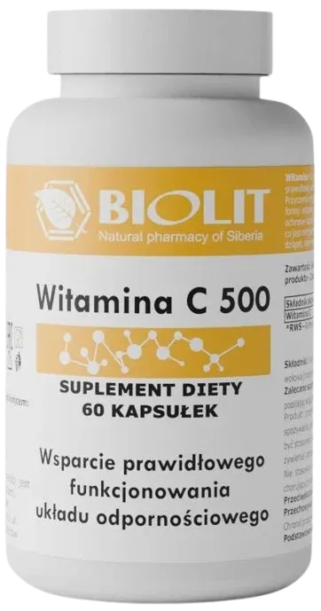 Biolit Witamina C 500 60 kapsułek - Układ Nerwowy Odporność Skóra
