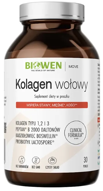 Kolagen Wołowy Typu I, II, III Biowen – Wsparcie dla Stawów, Skóry i Kości | Proszek 225 g