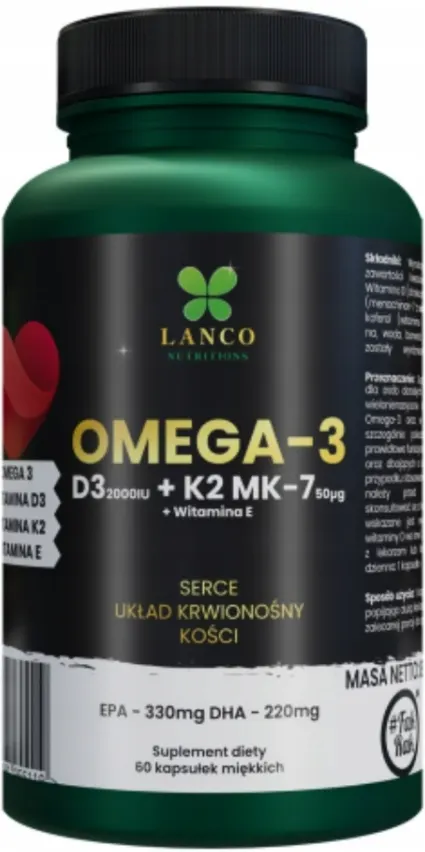 Lanco Nutritions Omega-3 + D3 K2 60 kapsułek - Serce Stawy Kości