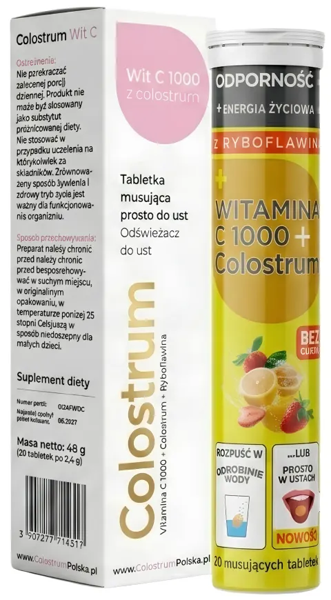 Colostrum Witamina C 1000+ 20 tabletek musujących - Odporność Jelita
