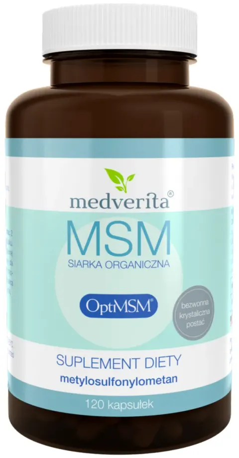Medverita MSM Siarka Organiczna OptiMSM 500mg 120 kapsułek - Przeciwzapalne Mięśnie Ścięgna Uroda