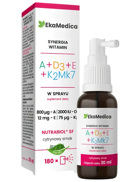 EkaMedica Witamina A + D3 + E + K2Mk7 w Sprayu 30ml - Wzrok Skóra Odporność