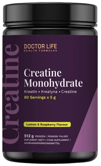 Doctor Life Creatine Monohydrate 500 g Lemon & Raspberry Proszek Monohydrat kreatyny Naturalne aromaty