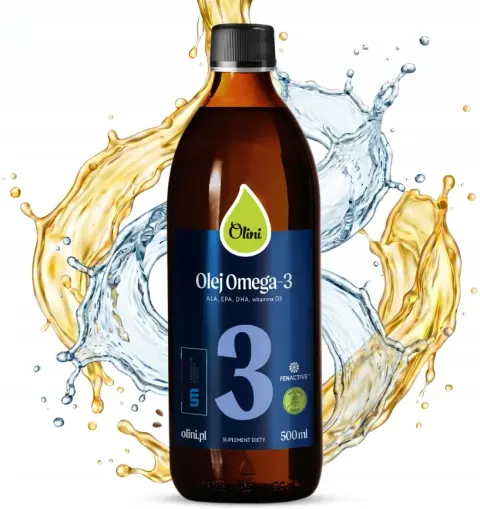 Olini Olej Omega-3 ALA EPA DHA Witamina D 500 ml Mózg Wzrok Serce Cholesterol