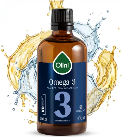 Olini Olej Omega-3 ALA EPA DHA Witamina D 100 ml Mózg Wzrok Serce Cholesterol