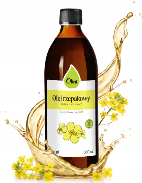 Olini Olej Rzepakowy 500 ml Bogate Źródło Witaminy E Tłoczony Na Zimno