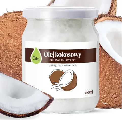Olej kokosowy Nierafinowany 450 ml Świetny do Gotowania i Pielęgnacji Olini