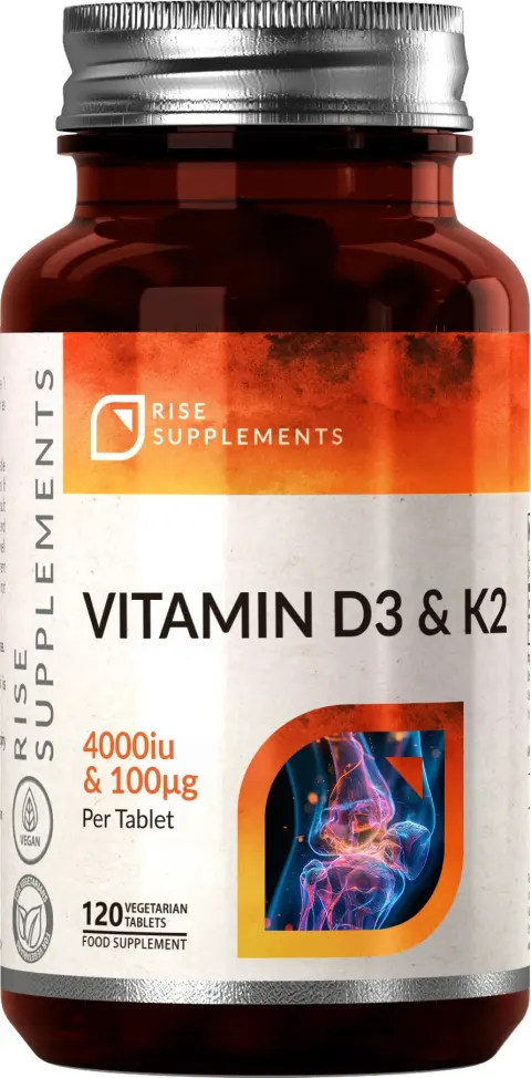 Rise Supplements Vitamin D3 4000IU + K2 (MK-7) 100µg - Witamina D3 + K2 120 tabletek - Kości Odporność