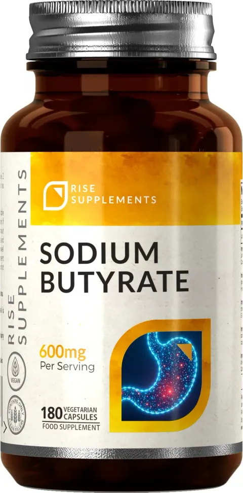Rise Supplements Sodium Butyrate 600 mg - Maślan Sodu 180 kapsułek - Jelita Trawienie