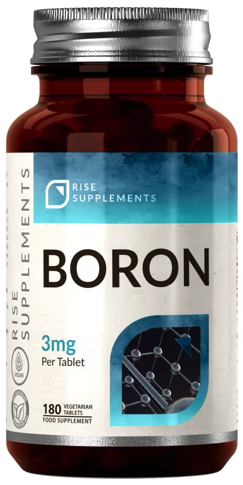 Rise Supplements Bor 3 mg - Kwas Borowy 180 tabletek - Czteroboran Sodu Mikroelement
