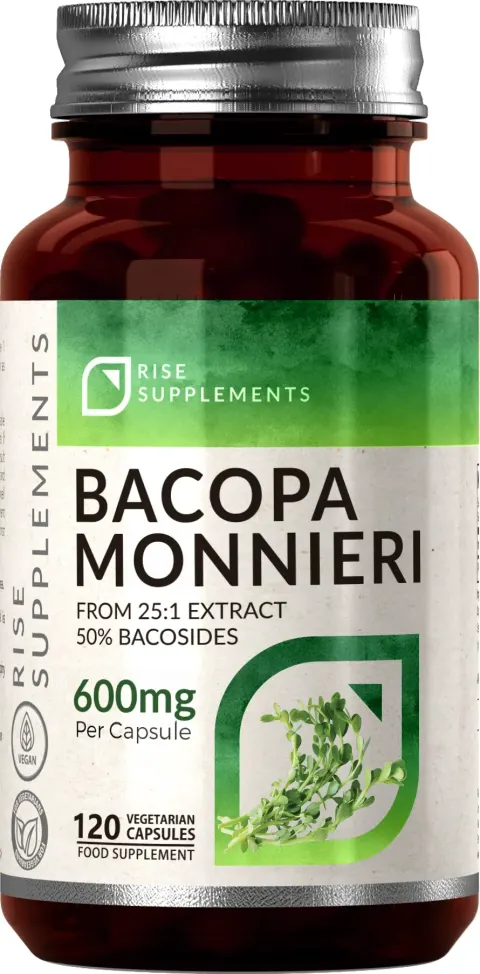 Rise Supplements Bacopa Monnieri (Brahmi) 600 mg 120 kapsułek Pamięć Koncentracja Nastrój Mózg