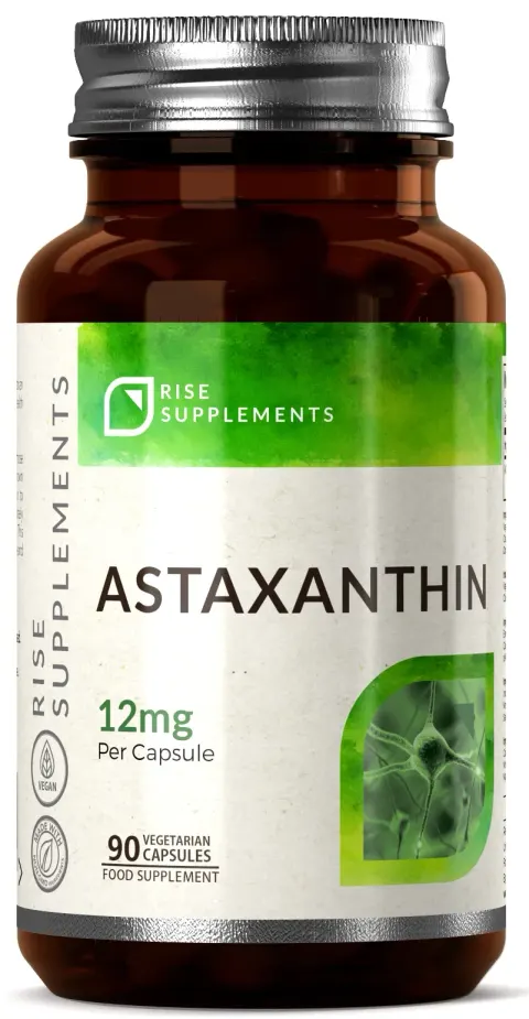 Rise Supplements Astaxanthin 12 mg - Astaksantyna 90 kapsułek - Antyoksydant Skóra Wzrok Serce