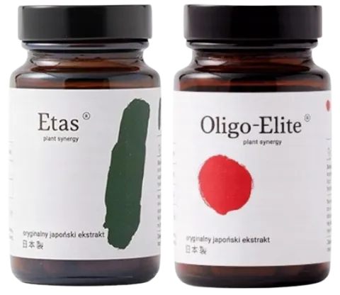 Zestaw - KOGEN Oligo Elite + Etas 60 kapsułek - Stres Sen Skóra Przebarwienia