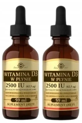 2 x Solgar Liquid Vitamin D3 2500 IU (62,5 µg) 59 ml – Odporność Kości Mięśnie