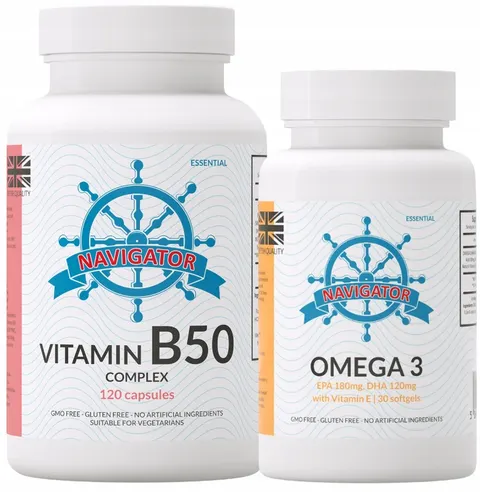 Zestaw - Witamina B50 Complex VEGE 120 kaps., Navigator + OMEGA 3 30 KAPSUŁEK