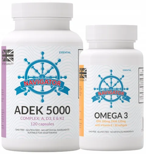 Zestaw - Witamina ADEK 5000 Complex 120 kaps., Navigator + OMEGA 3 GRATIS