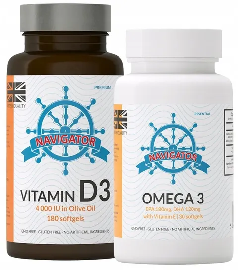 Zestaw - Witamina D3 4000 IU 180 kapsułek, Navigator + OMEGA 3 GRATIS