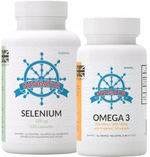 Zestaw - Selenium 200 mcg 120 kapsułek, Navigator + OMEGA 3 GRATIS