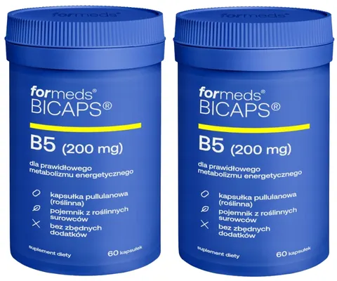 2 x Formeds BICAPS B5 – Witamina B5 Kwas pantotenowy 200 mg 60 kapsułek Energia Zmęczenie Układ nerwowy Nerwy