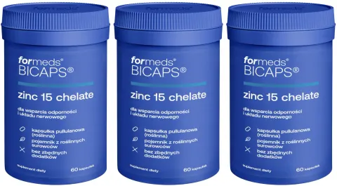 3 x ForMeds BICAPS Zinc 15 Chelate 60 kapsułek - Odporność Układ Nerwowy Skóra Płodność