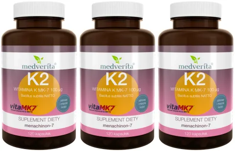 3 x Medverita Witamina K2 MK-7 (menachinon-7) 100 µg 120 kapsułek - Układ Krążenia Serce