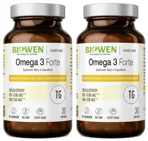 2 x Biowen Omega 3 Forte - 2 sztuki - łącznie 60 kapsułek EPA DHA na Mózg i Pracę Serca