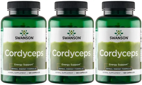 3 x Swanson Cordyceps 600mg 120 kapsułek - Stres Odporność Krążenie
