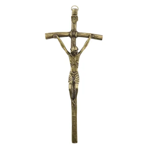KRZYŻ WISZĄCY PAPIESKI MOSIĄDZ PATYNA 27CM
