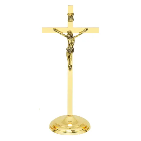 Krzyż stojący złoty 26 cm mosiądz