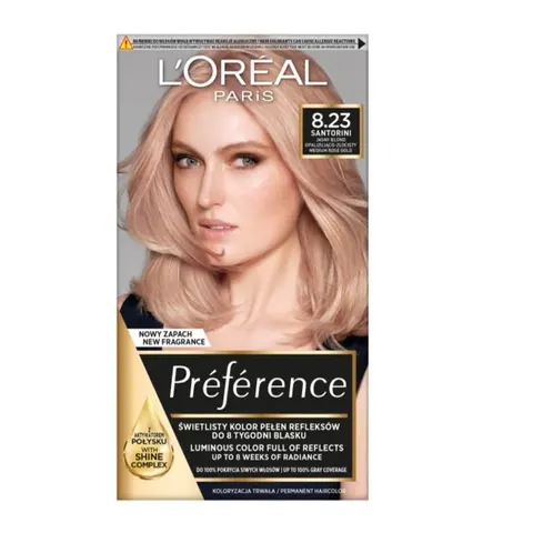 LOREAL PARIS PREFERENCE Farba do włosów 8.23 SANTORINI - JASNY BLOND OPALIZUJĄCO ZŁOCISTY