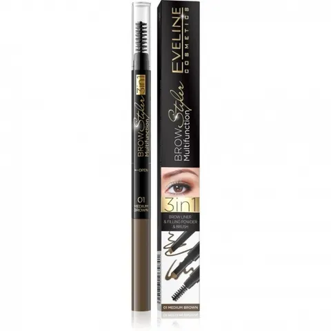 Eveline Brow Multifunction Styler Kredka do brwi 3w1 nr 01 Medium Brown, 1,2 g