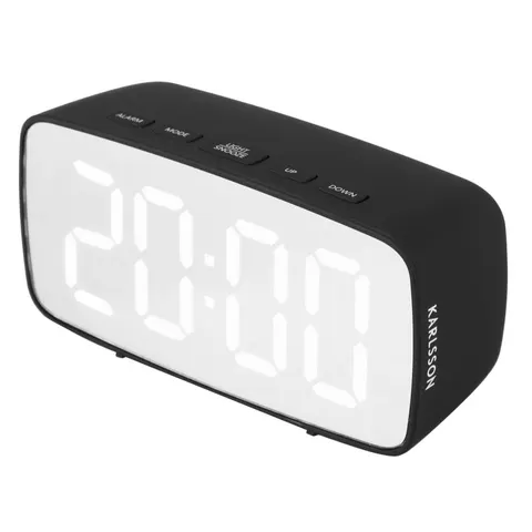 Budzik stołowy owalny SILVER MIRROR LED czarny