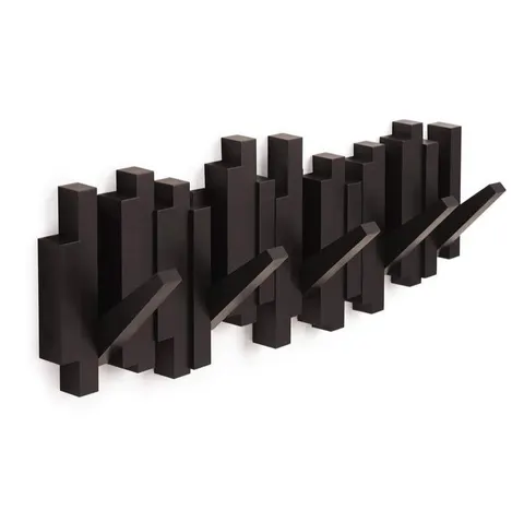 Wieszak ścienny STICKS 5 brązowy z 5 składanymi haczykami