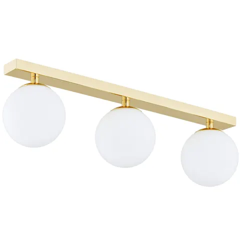 Lampa złota listwa i trzy białe szklane kule Argon 1414 Flavio 3xE14